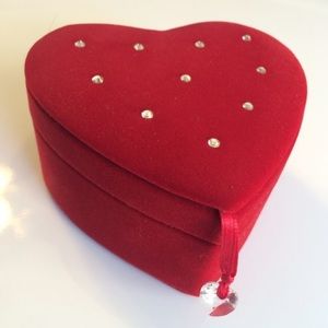 SWAROVSKI RED VELVET HEART SHAPED JEWELRY BOX